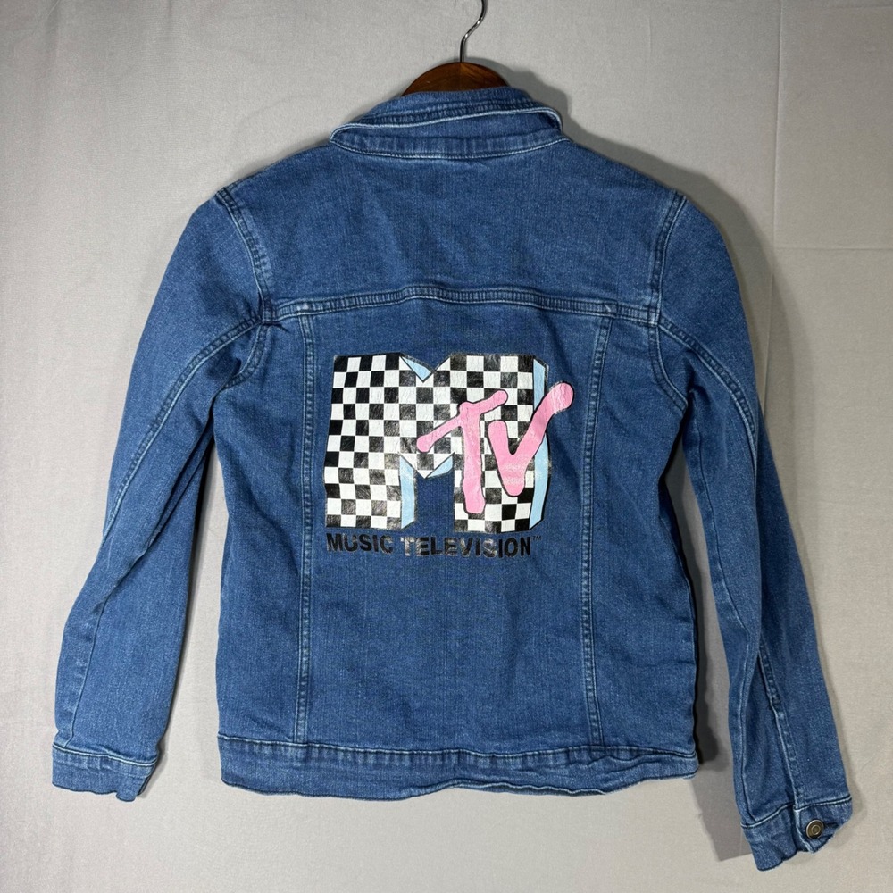 MTV Music Television Denim Jacket Kids XL 14-16‎ Blue Embroidered Logo